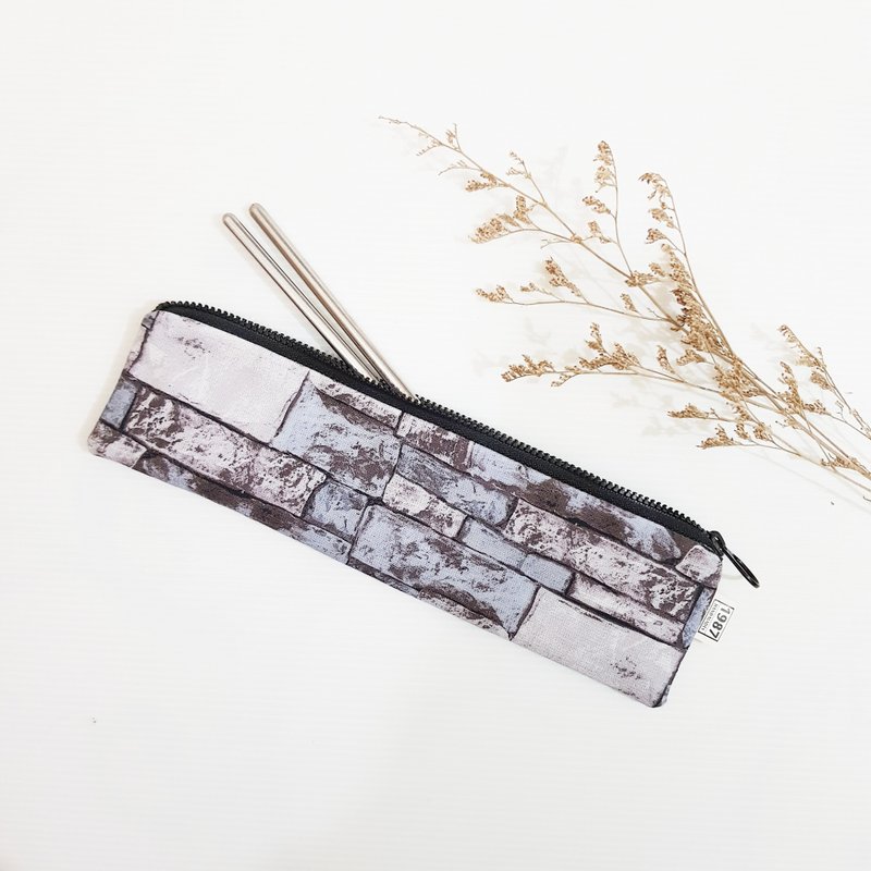 【换季特卖】【石头纹理-紫灰】 餐具袋 环保 笔袋 刷具袋 交换礼 - 收纳用品 - 棉．麻 灰色