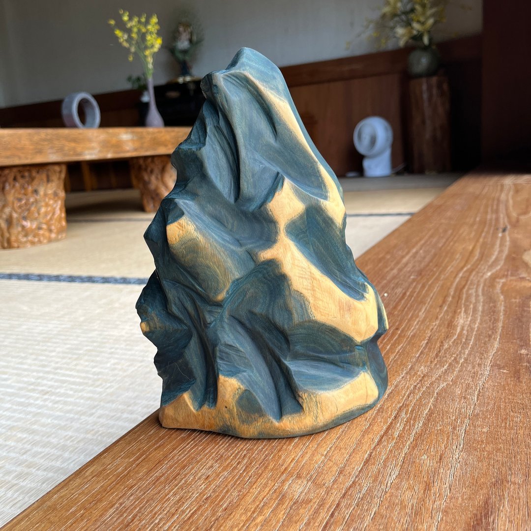 心山系列　青生生魂　山形收藏艺品　家饰摆件　小枯山水　雕刻件 - 摆饰 - 木头 绿色