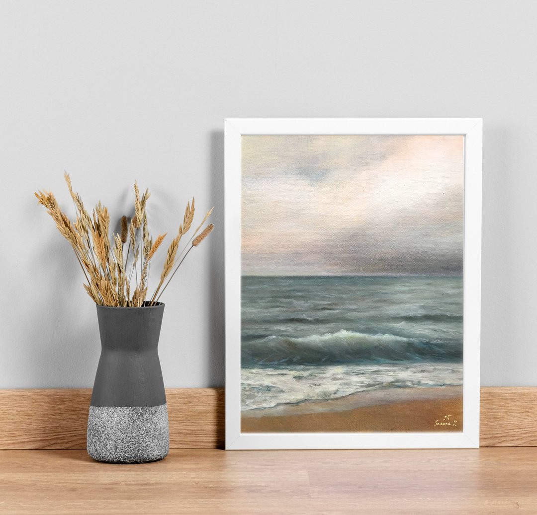 海景画 原创画作 帆布 海洋海岸 油画艺术 作品 - 墙贴/壁贴 - 其他材质 蓝色