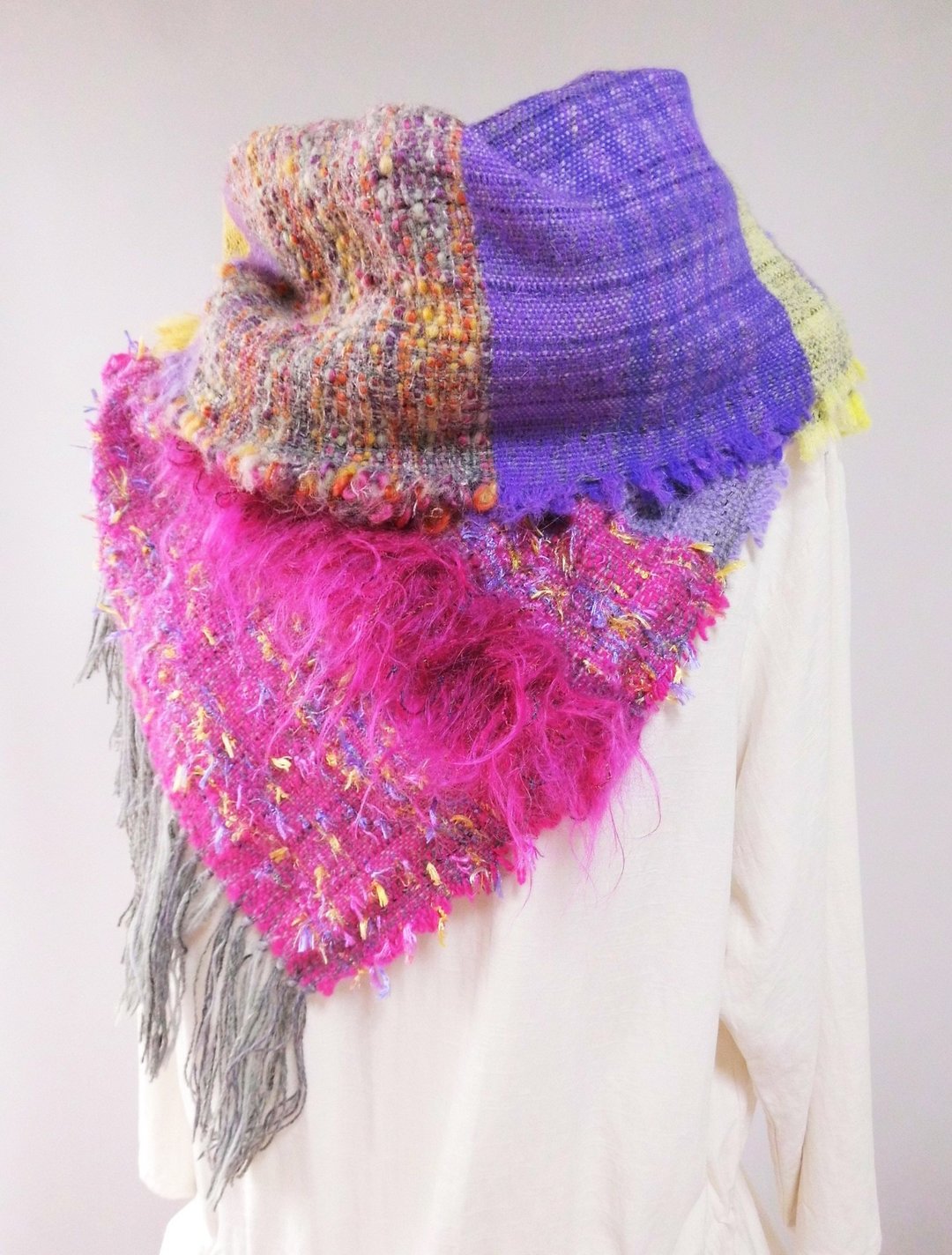 Hand-woven (Christmas Carol_3) wool, cashmere, mohair, gold lame, long stall - 围巾/披肩 - 羊毛 黄色