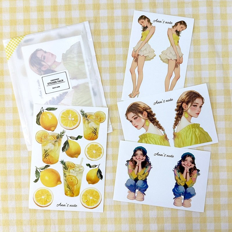 lemonade pack sticker (anns note) 人物女孩贴纸 - 贴纸 - 纸 黄色