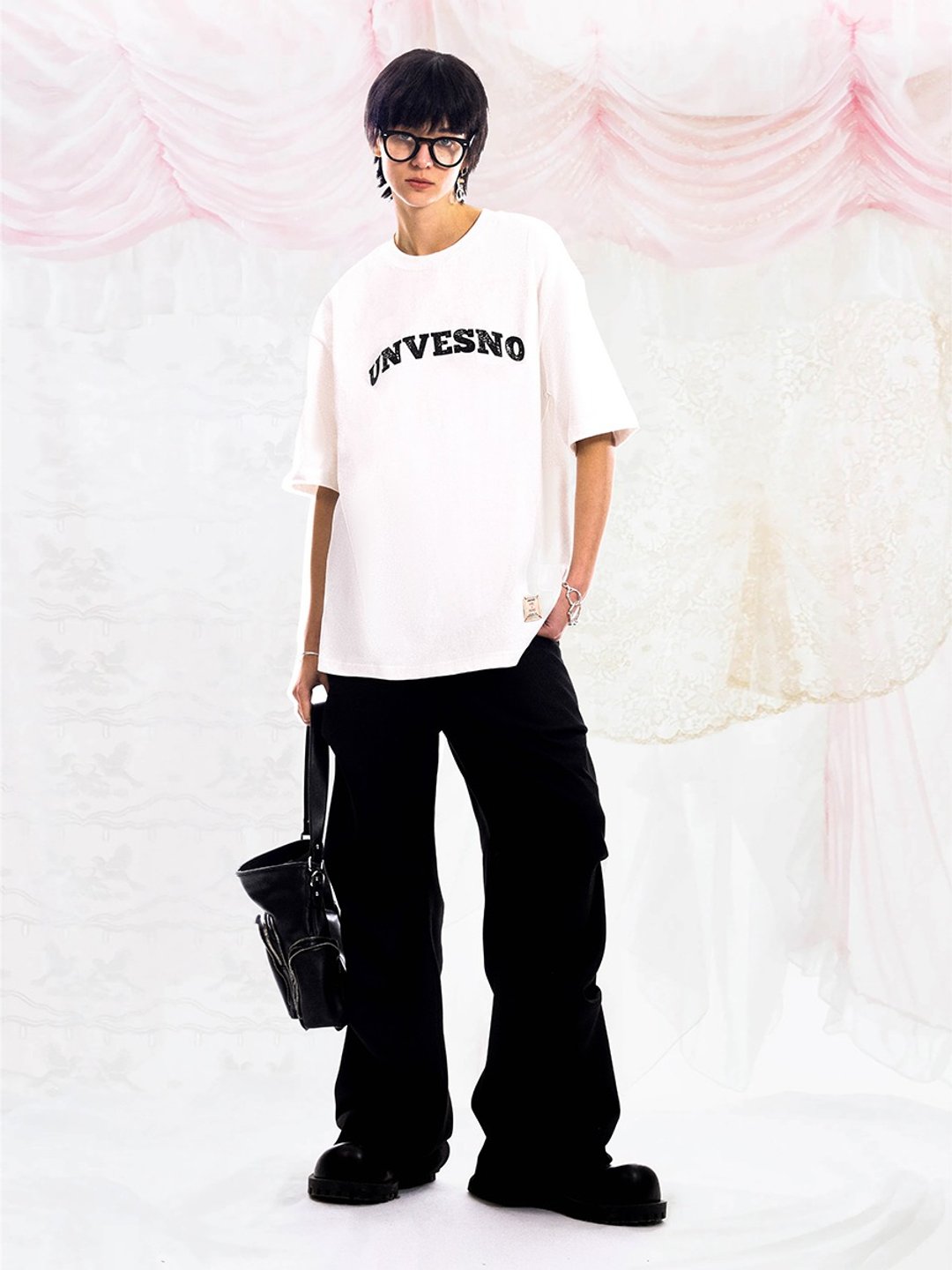 Unvesno (UN) 基础品牌LOGO印花纯色T恤百搭磨毛双纱短袖SWS-1680 - 男装上衣/T 恤 - 棉 白色