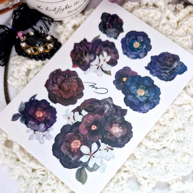 梦幻花朵贴纸 - 纸胶带 - 纸 白色