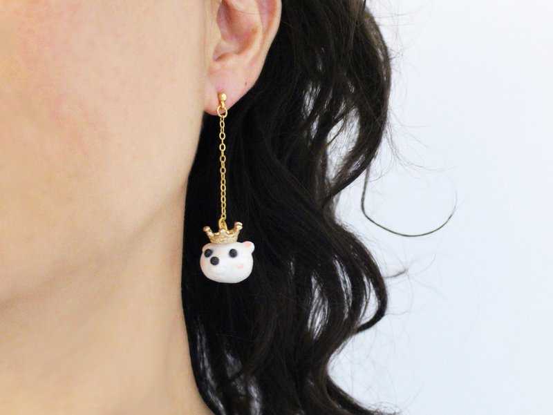 北极熊18K包金垂吊耳环 夹式耳环 I 第六个故事 白熊王 - 耳环/耳夹 - 陶 白色