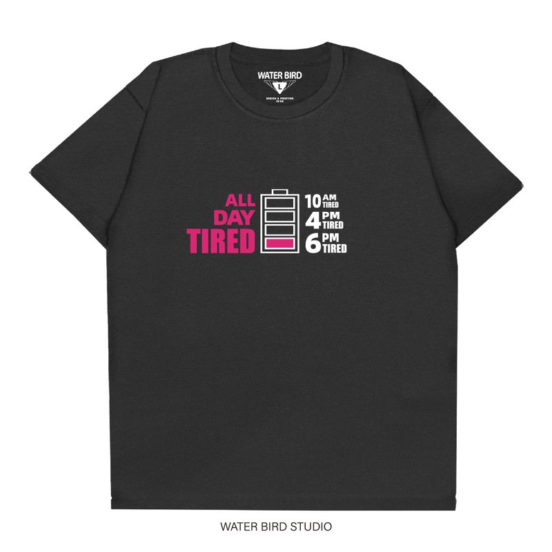 ALL DAY TIRED - T-Shirt - 男装上衣/T 恤 - 棉．麻 黑色