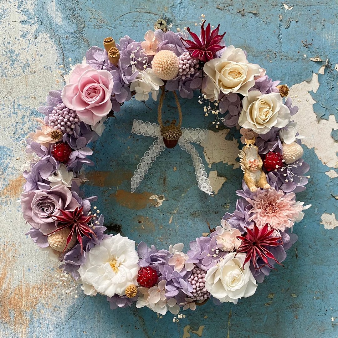 漫森态 不凋花手作花圈 壁挂花圈 花环 - 干燥花/捧花 - 植物．花 紫色
