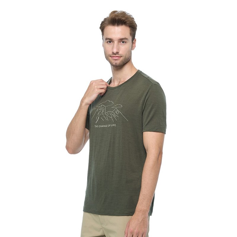 【Wildland 荒野】100%美丽诺短袖上衣 男 鼠尾草绿 0B02606-169 - 男装上衣/T 恤 - 羊毛 绿色