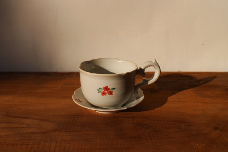 双面三朵小花咖啡杯组 - 咖啡杯/马克杯 - 瓷 白色