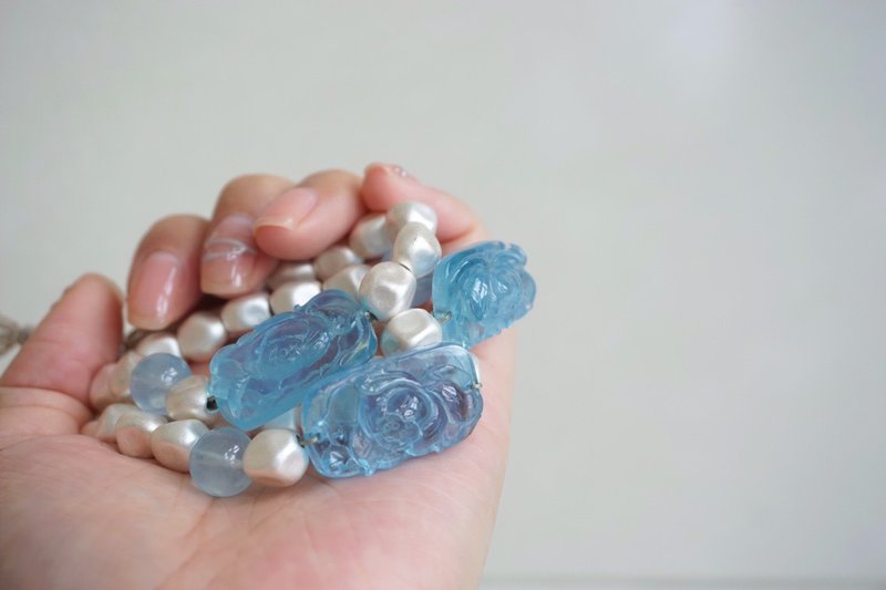 天然海蓝宝唐八棱设计手串衣襟挂等多用款s - 手链/手环 - 水晶 蓝色