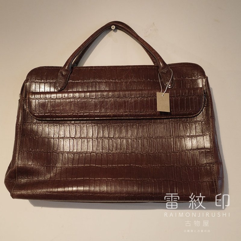 日本品牌 TAKANO 镰仓鞄 全皮革 鳄鱼皮 稀有 压纹 公文包 手提包 - 手提包/手提袋 - 真皮 咖啡色