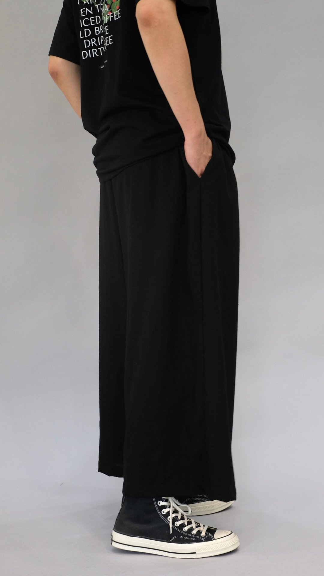 Natsu Pants No.1 (黑色) 超宽裤管棉麻混纺长裤 - 男士长裤 - 棉 黑色