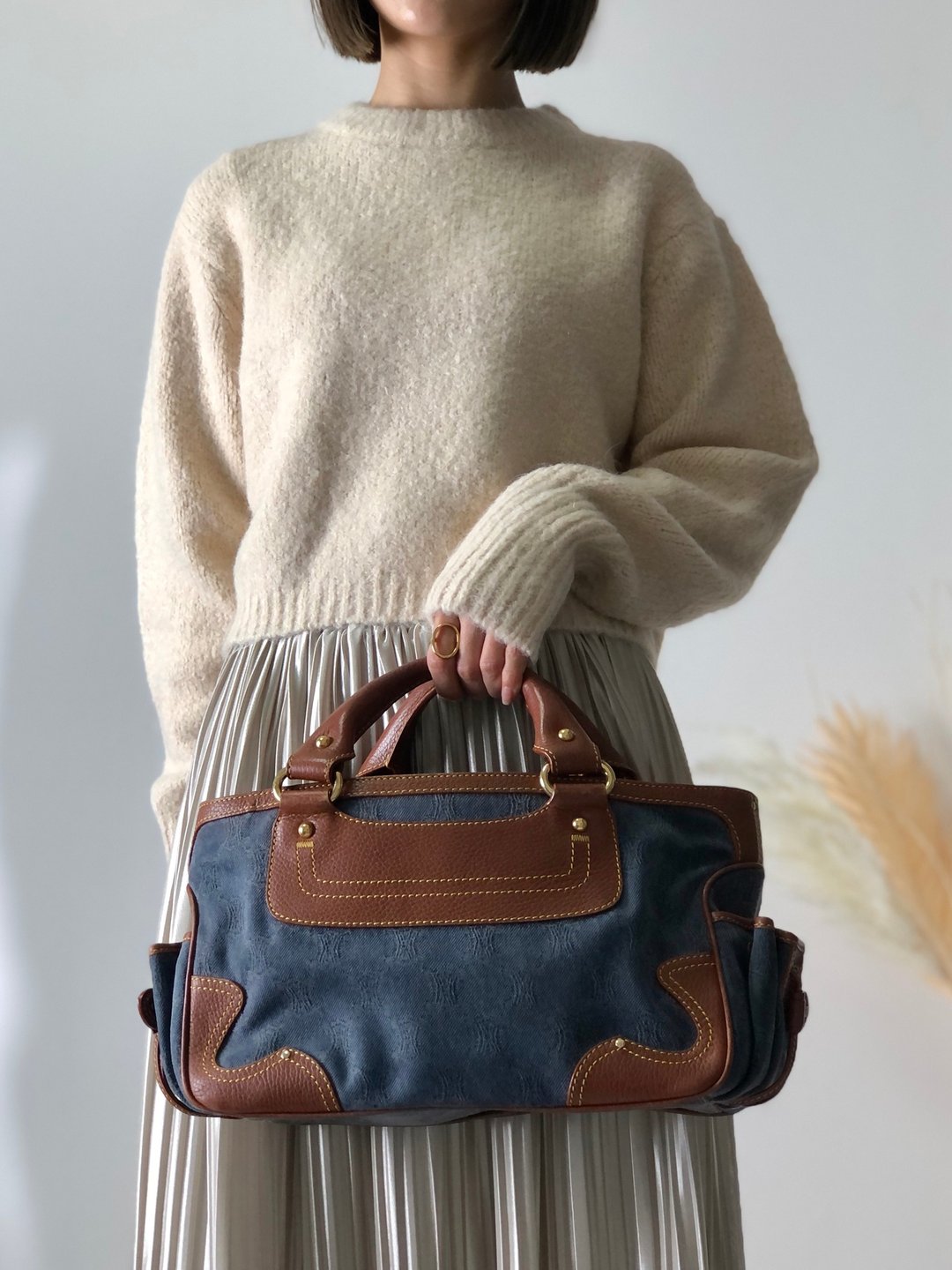 【设计二手包装，日本直运】CELINE Paris Macadam Blason Triomphe 牛仔皮革 Boogie Bag 手提包靛 MPF4WR - 手提包/手提袋 - 真皮 蓝色