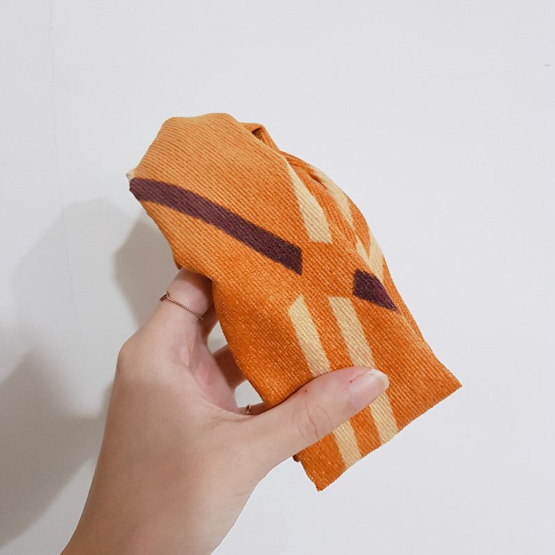 如常 灯芯绒 交叉发带 - 发带/发箍 - 棉．麻 橘色