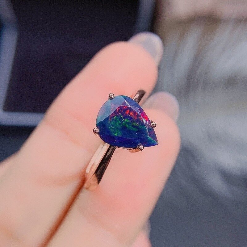 Black Opal Ring, Australian Opal Ring, Natural Opal, Genuine Opal, Opal R - 戒指 - 其他金属 银色