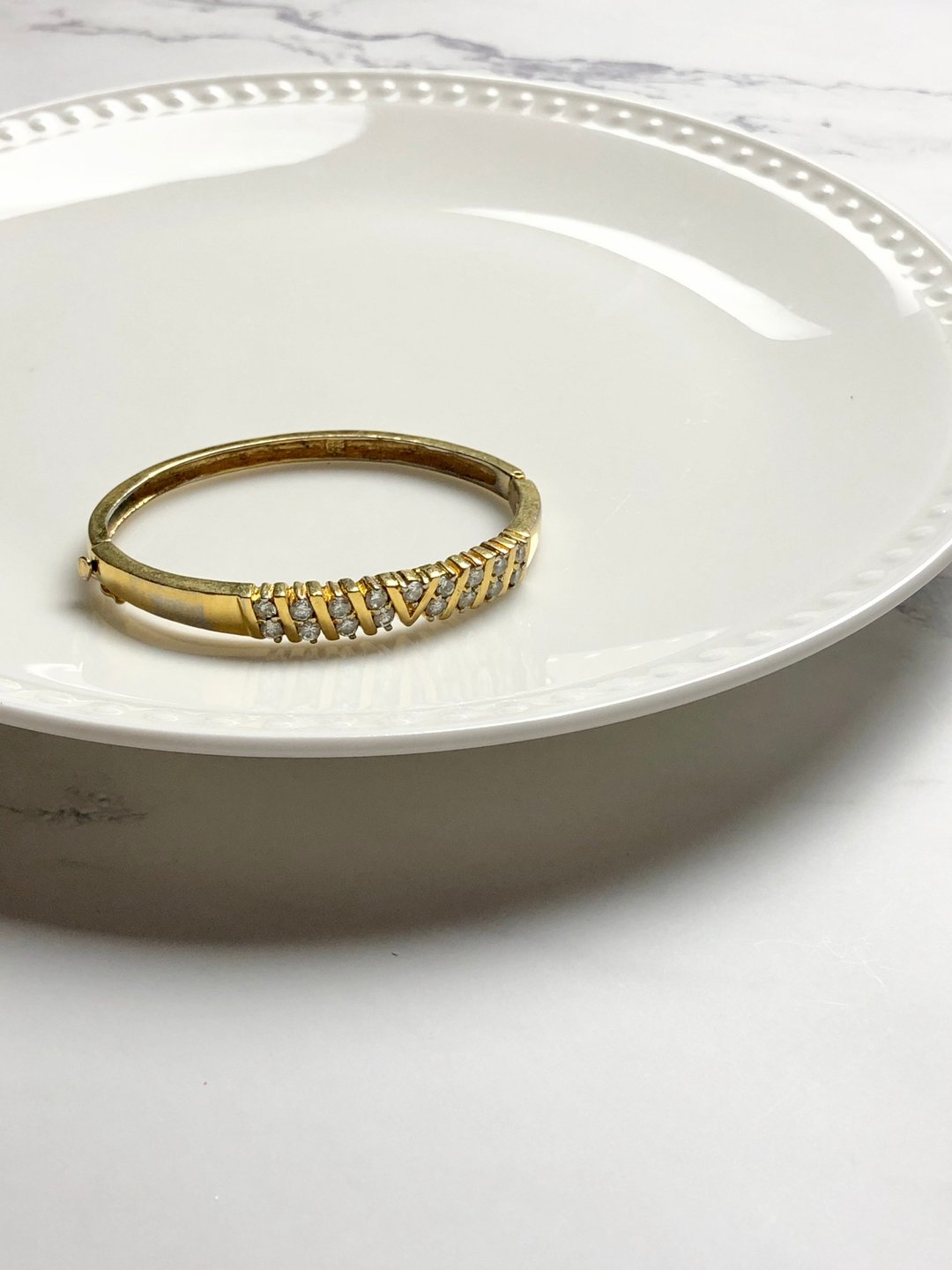 Vintage Cubic Zirconia Gold Vermeil Bangle Bracelet - 手链/手环 - 贵金属 金色