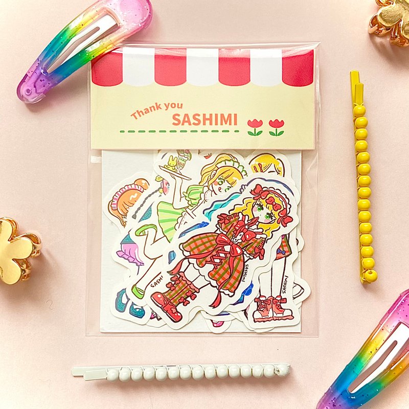 复古梦幻女孩时尚贴纸 12 张套装 - 贴纸 - 纸 多色