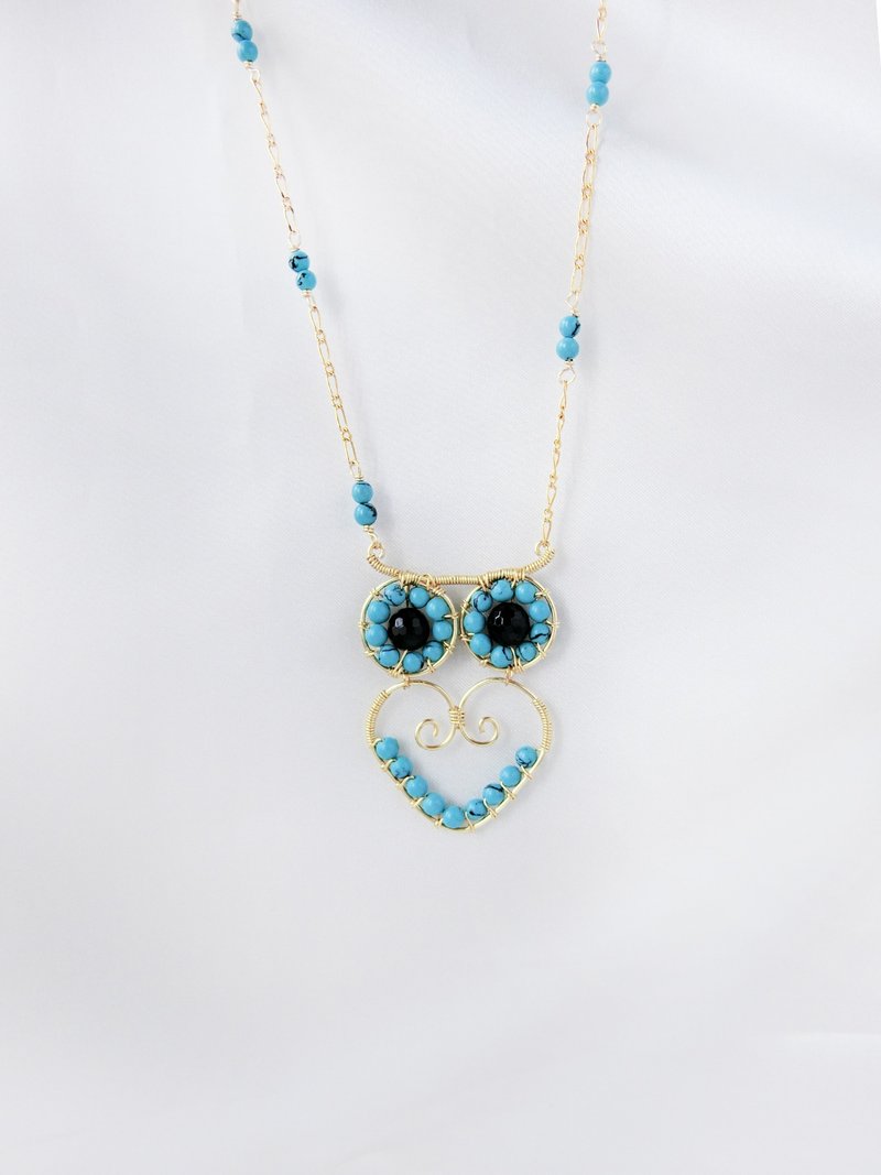 【编织绿松猫头鹰】长链 - 项链 - 其他金属 金色