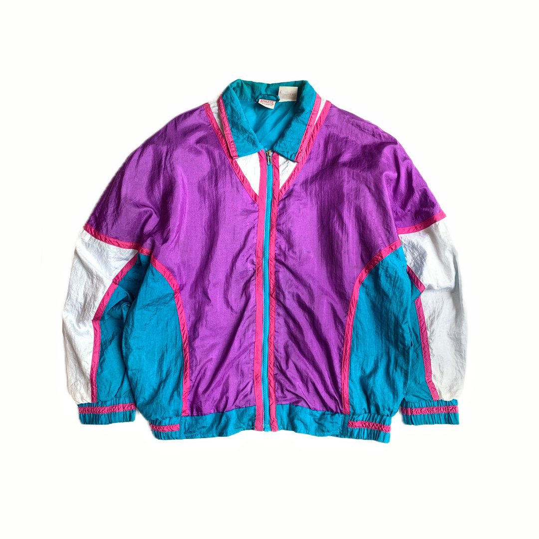 古着90s 粉红紫湖水绿拼色运动风衣外套 - 男装外套 - 尼龙 多色