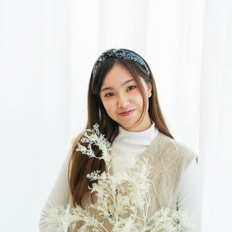 手工发带 /  可爱猫咪 / 京都限定 / 蓝色 / 女装 - 发饰 - 棉．麻 蓝色