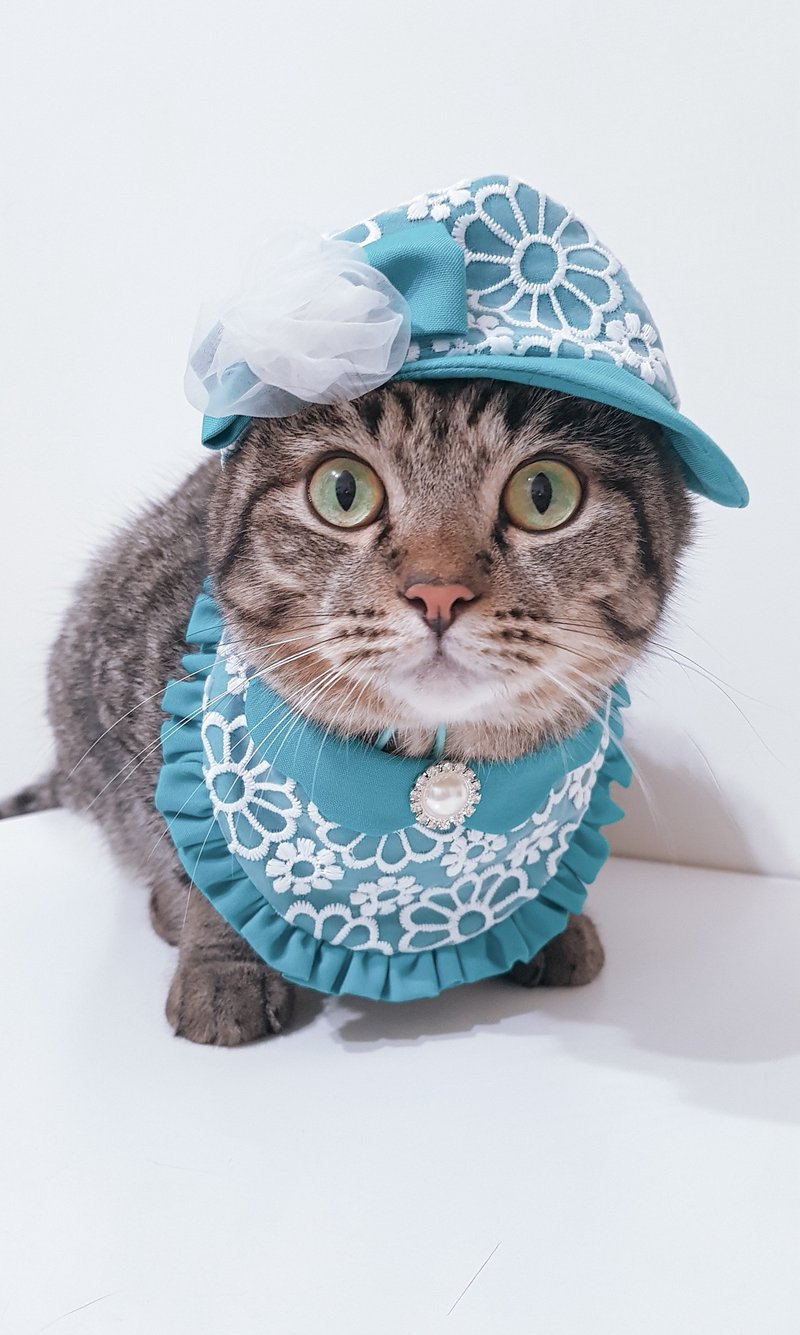 (10%捐公益)维多利亚系列_英式午茶领巾+蕾丝帽(Tiffany蓝) - 衣/帽 - 棉．麻 绿色