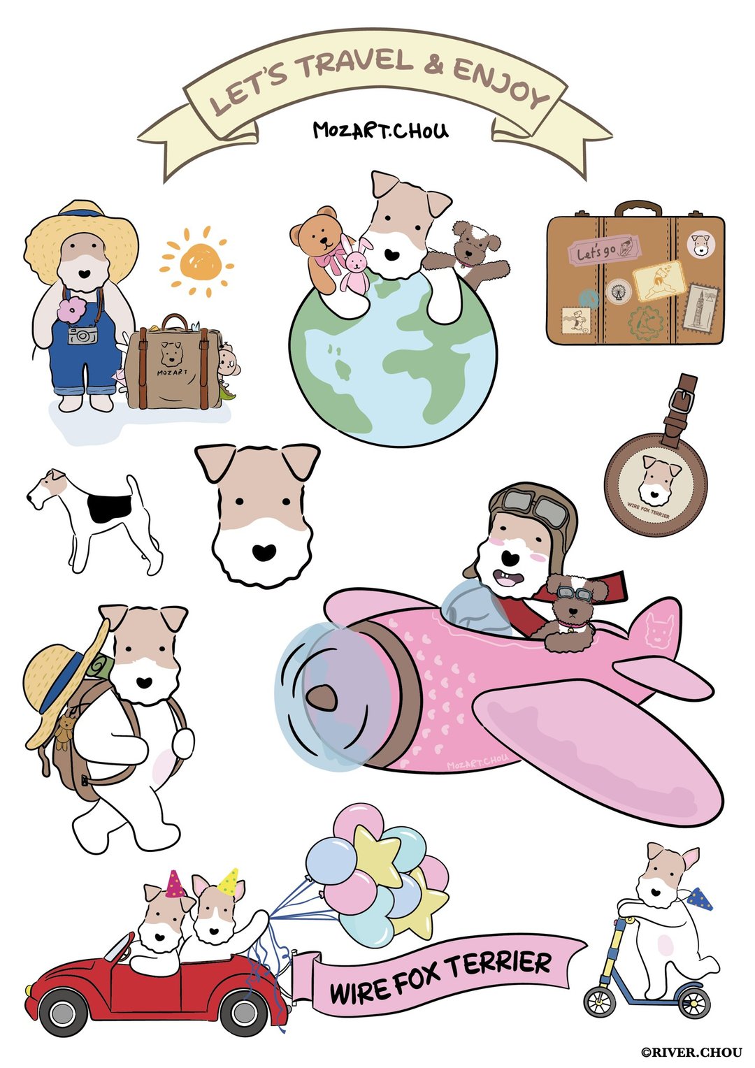 Wirefoxterrier刚毛猎狐梗旅行防水贴纸 - 贴纸 - 塑料 多色