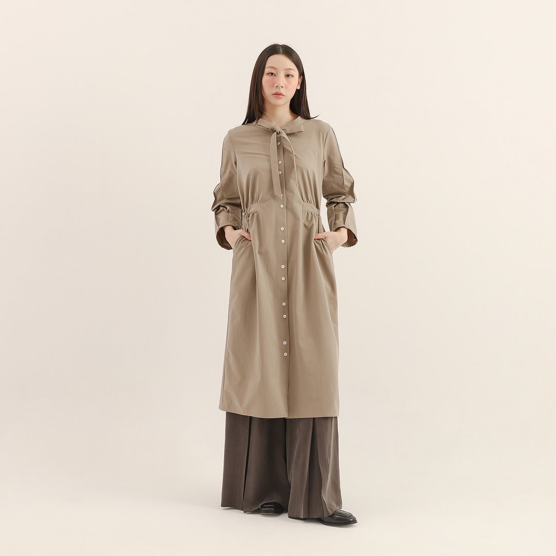 Graceful_曼妙绑带洋装_25AF102_棕 - 洋装/连衣裙 - 聚酯纤维 卡其色