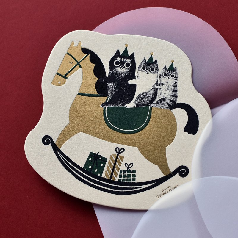 一起骑马去送礼物  手工绢印圣诞卡 - 卡片/明信片 - 纸 金色