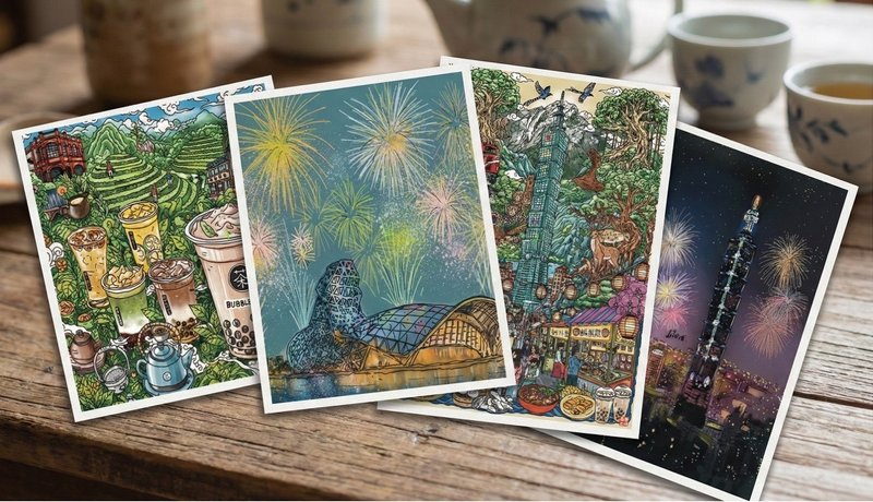 LiTTSE 台湾印象 × 城市插画系列 4 款明信片套组 - 卡片/明信片 - 纸 