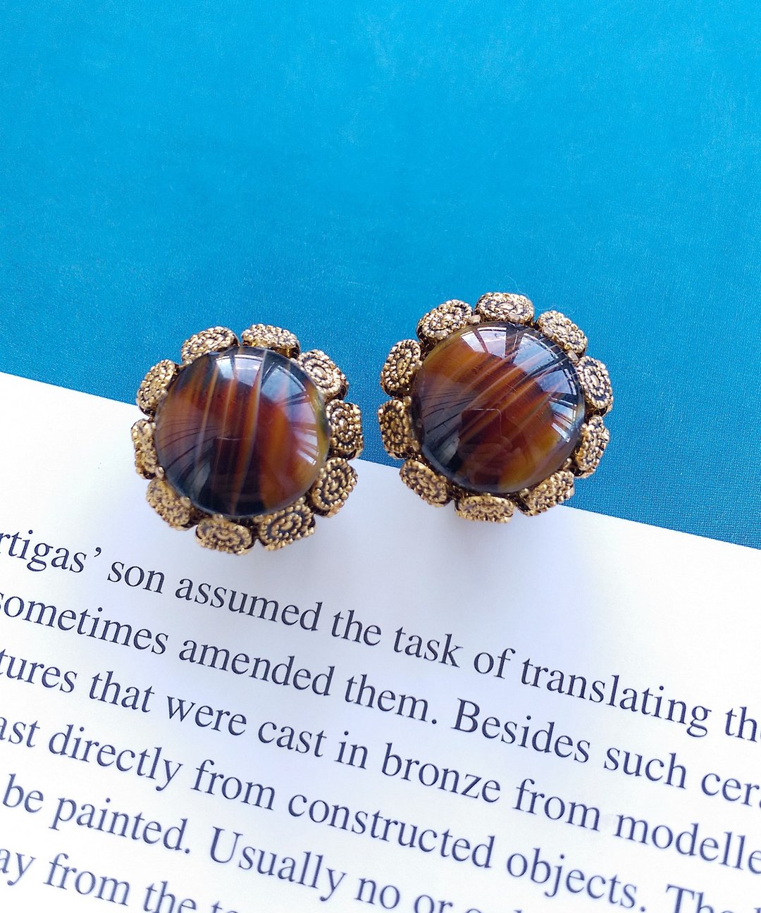 Vintage Jewelry 西洋古董饰品 西德制  蕾丝圈圈 夹式耳环 - 耳环/耳夹 - 其他金属 金色