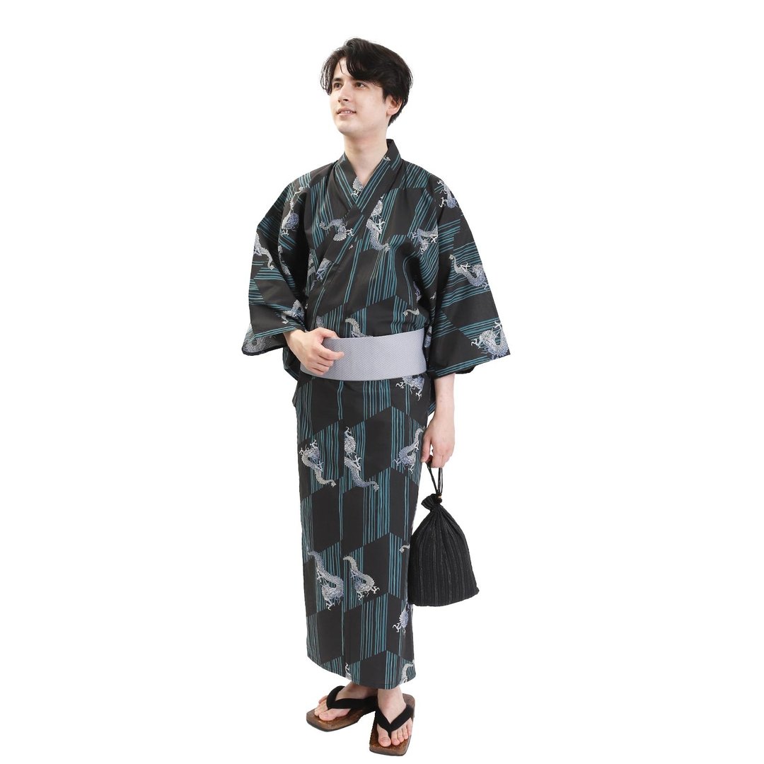 日本 和服 男士 绵 浴衣 腰封 2 件 套组  S M L Z32-06B - 其他 - 棉 蓝色