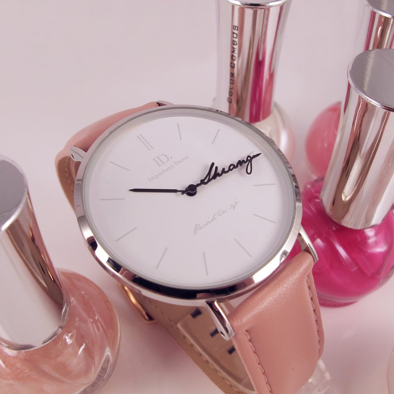 定制化姓名指针手表-pink女孩(预购) - 女表 - 真皮 粉红色