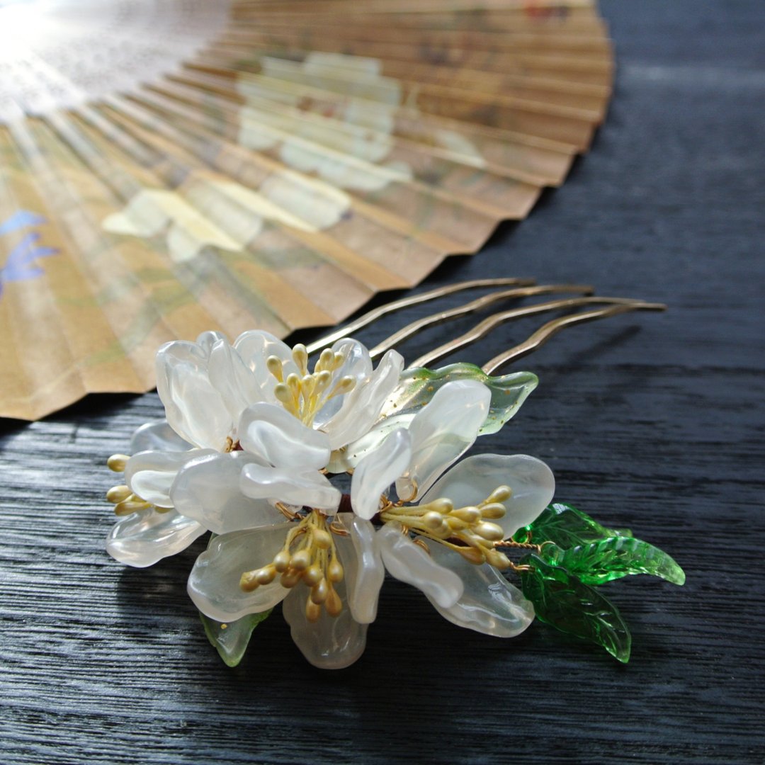 【墨徽阁】满桃花软簪/发钗/四齿大发梳-共六色 - 发饰 - 铜/黄铜 白色