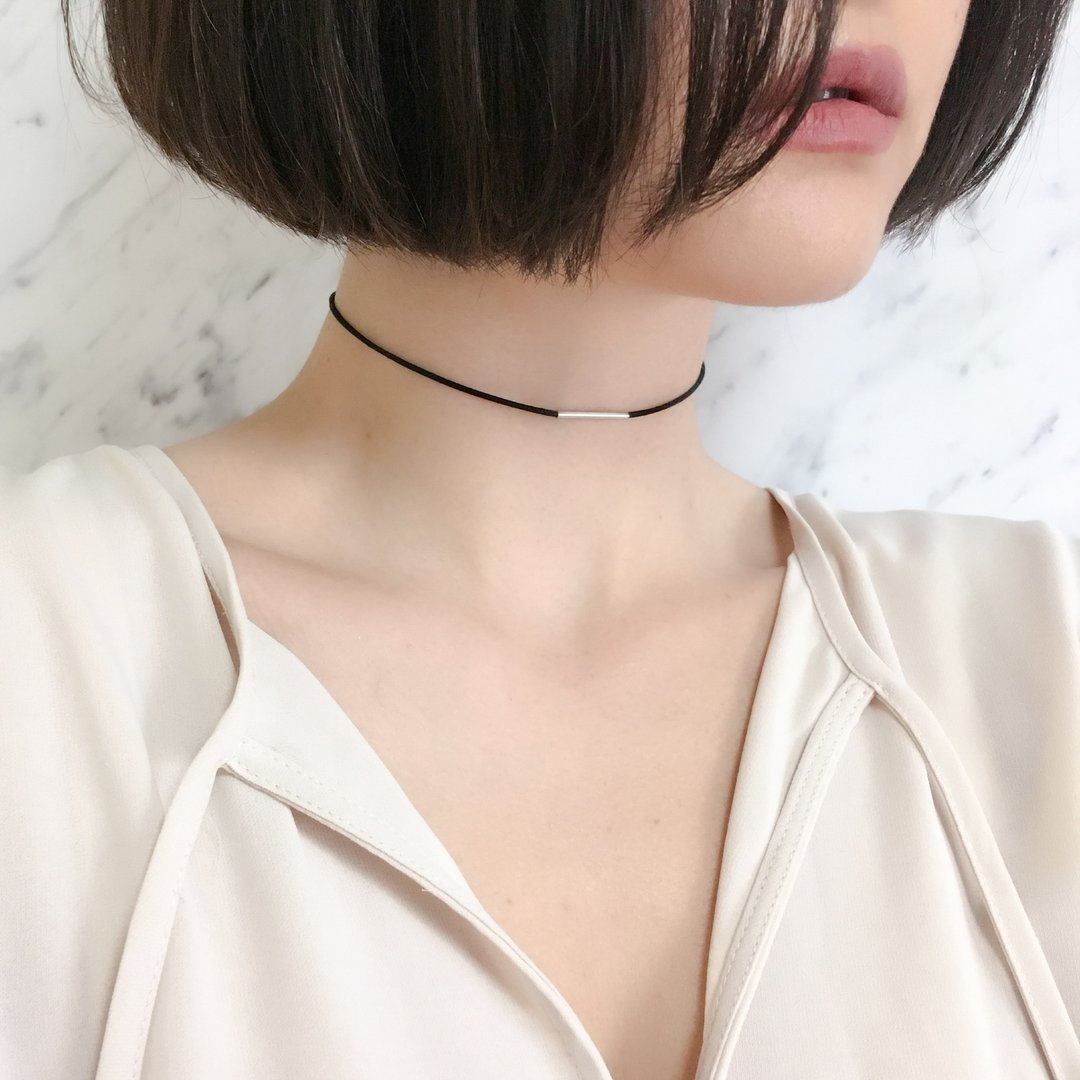 银色/黑绳简约颈链 SV203S - 颈链 - 聚酯纤维 黑色