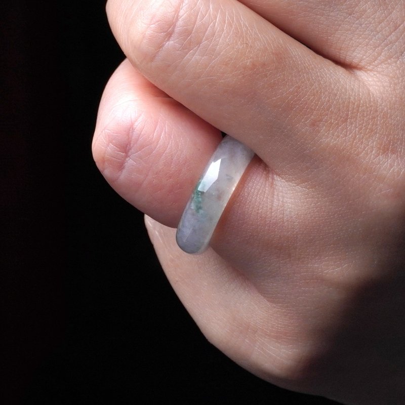 冰种飘花翡翠戒指戒圈 | 国际10围 | 天然缅甸玉翡翠A货 | 送礼 - 戒指 - 玉石 透明