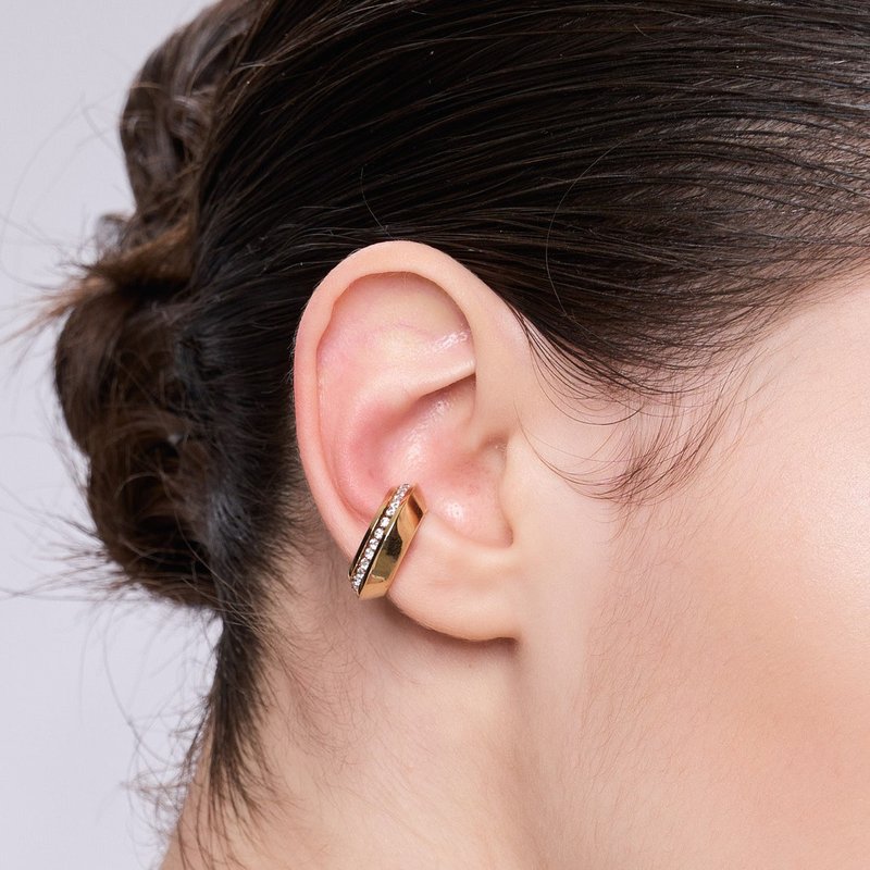 个性宝石耳扣 925银厚镀18K金 Withstand Dimond Earcuff - 耳环/耳夹 - 纯银 金色