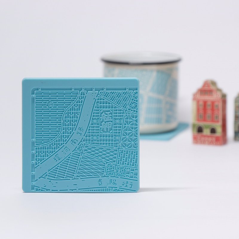 艋舺杯垫 --四件组之【环河南路】 - 杯垫 - 橡胶 蓝色