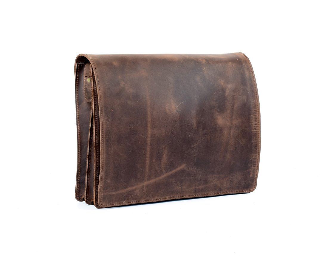 Waxed Brown Leather Messenger Bag, Leather Laptop Bag, Handmade Professional Bag - 侧背包/斜挎包 - 真皮 咖啡色