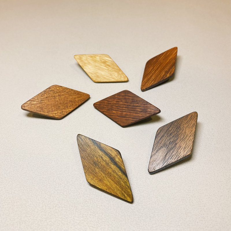 菱形发夹 发饰 手作 生日礼物 送礼 发夹 自然风 - 发饰 - 木头 咖啡色