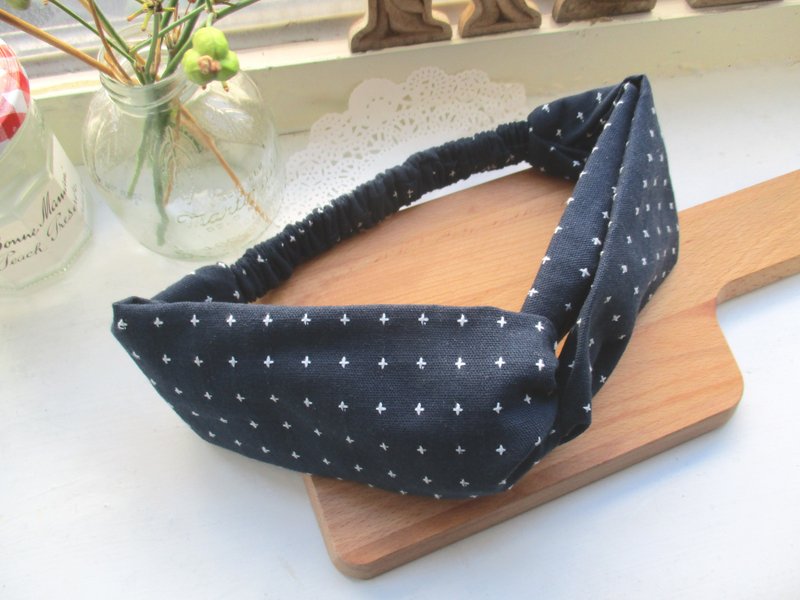 交叉发带(松紧手工)-日系夜空时光 - 发饰 - 棉．麻 蓝色