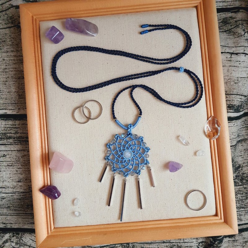 N029-手工编织曼陀罗能量水晶项链 月光石 民族风(微瑕) - 项链 - 尼龙 蓝色