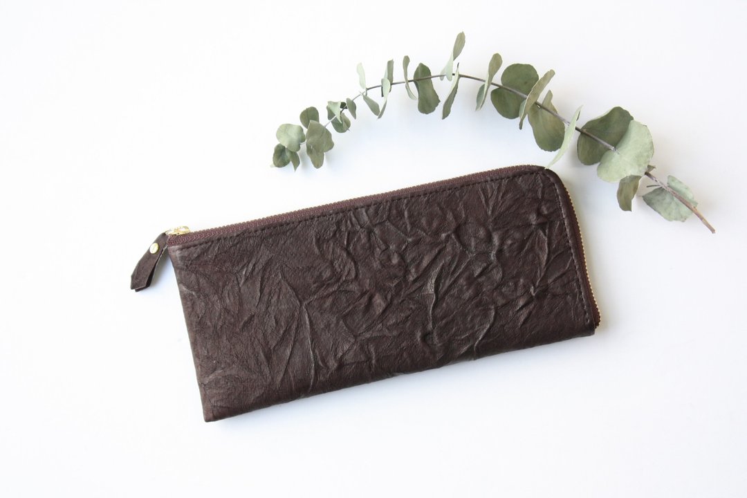 Slim long wallet in pigskin wrinkles dark Brown - 皮夹/钱包 - 真皮 咖啡色