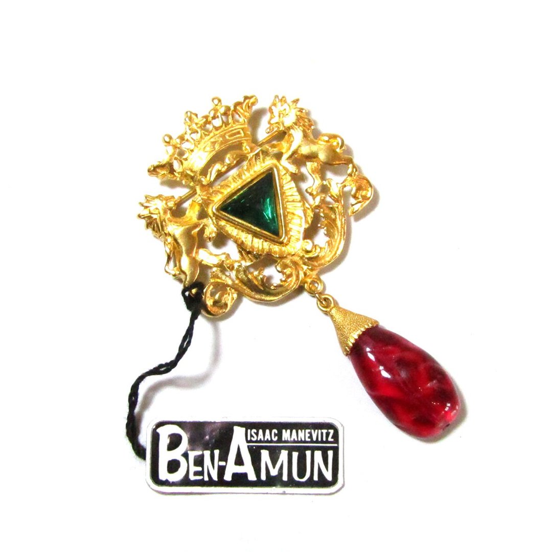 1980s Ben-Amun 狮子纹章 复古胸针 - 胸针 - 其他金属 金色