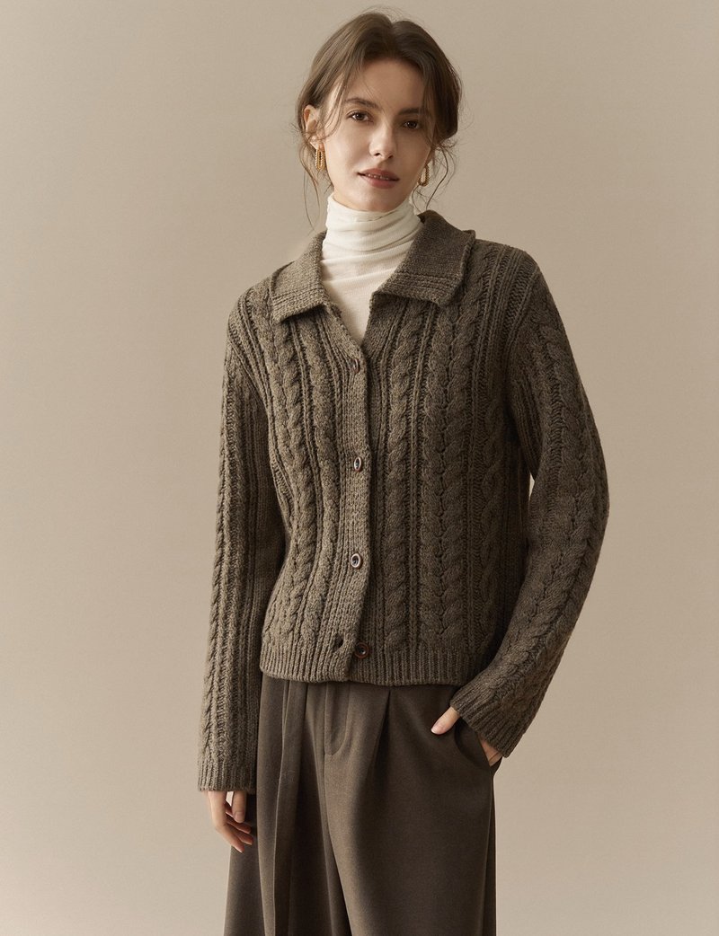 法式复古 / 绞花针织毛衣开衫 / 羊毛 - 女装针织衫/毛衣 - 其他材质 