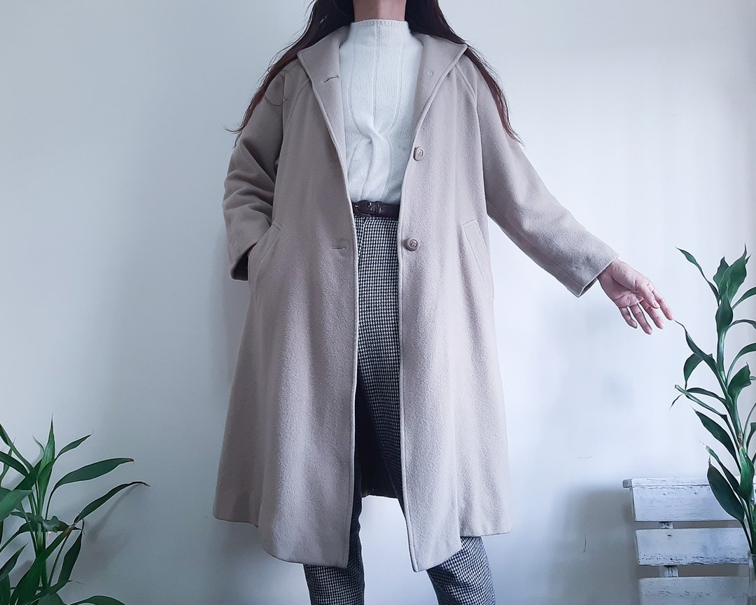 UNGARO 复古棕色羊毛大衣优雅高领单排扣大衣中号 - 女装休闲/机能外套 - 羊毛 咖啡色