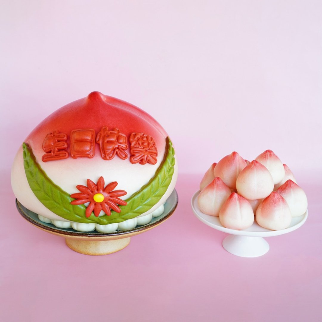 美姬馒头 8寸生日快乐鲜乳子母寿桃 一盒1入 - 其他 - 其他材质 红色