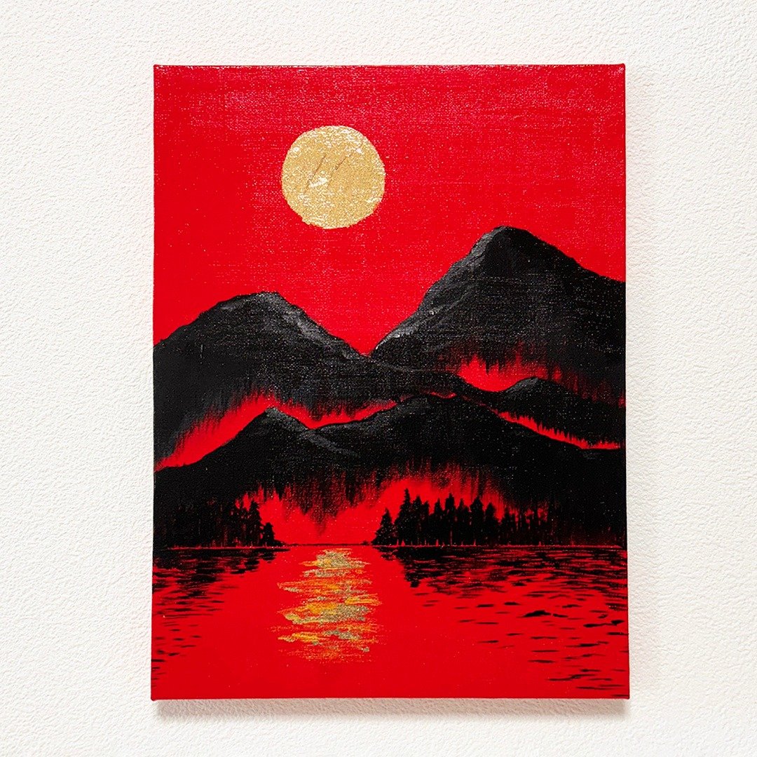 原画 原创 绘画 压克力画 秋月 33.3×24.2cm - 海报/装饰画/版画 - 其他材质 红色