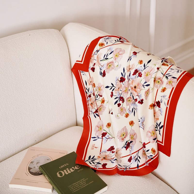 罂粟山谷双面真丝丝巾 / 橘红 - 丝巾 - 丝．绢 多色