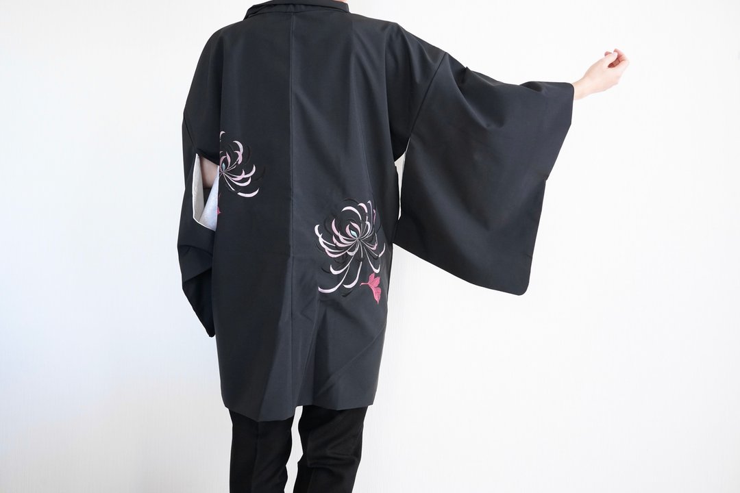 日本和服、黑色和服、刺绣羽织、正宗和服 - 女装休闲/机能外套 - 聚酯纤维 黑色