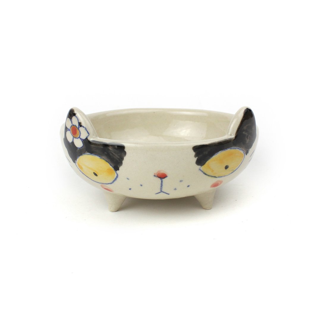Nice Little Clay 手工碗 可爱猫 0202M-15 - 碗 - 陶 白色