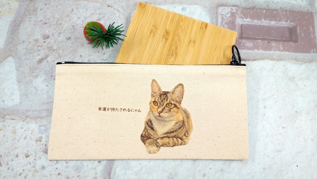 三色猫(带来好运)-平底帆布笔袋 - 铅笔盒/笔袋 - 其他材质 